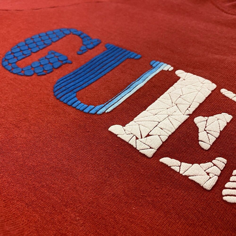 Vintage Guess Sweatshirt Mens Large Puff Paint Spellout Logo Red 80s 90s USA - Picture 3 of 11